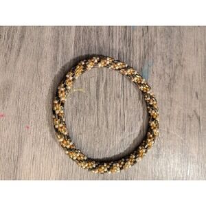 Handmade‎ Beaded Roll On Bangle Bracelet Earth Tones Gold Bronze Glass Seed Bead